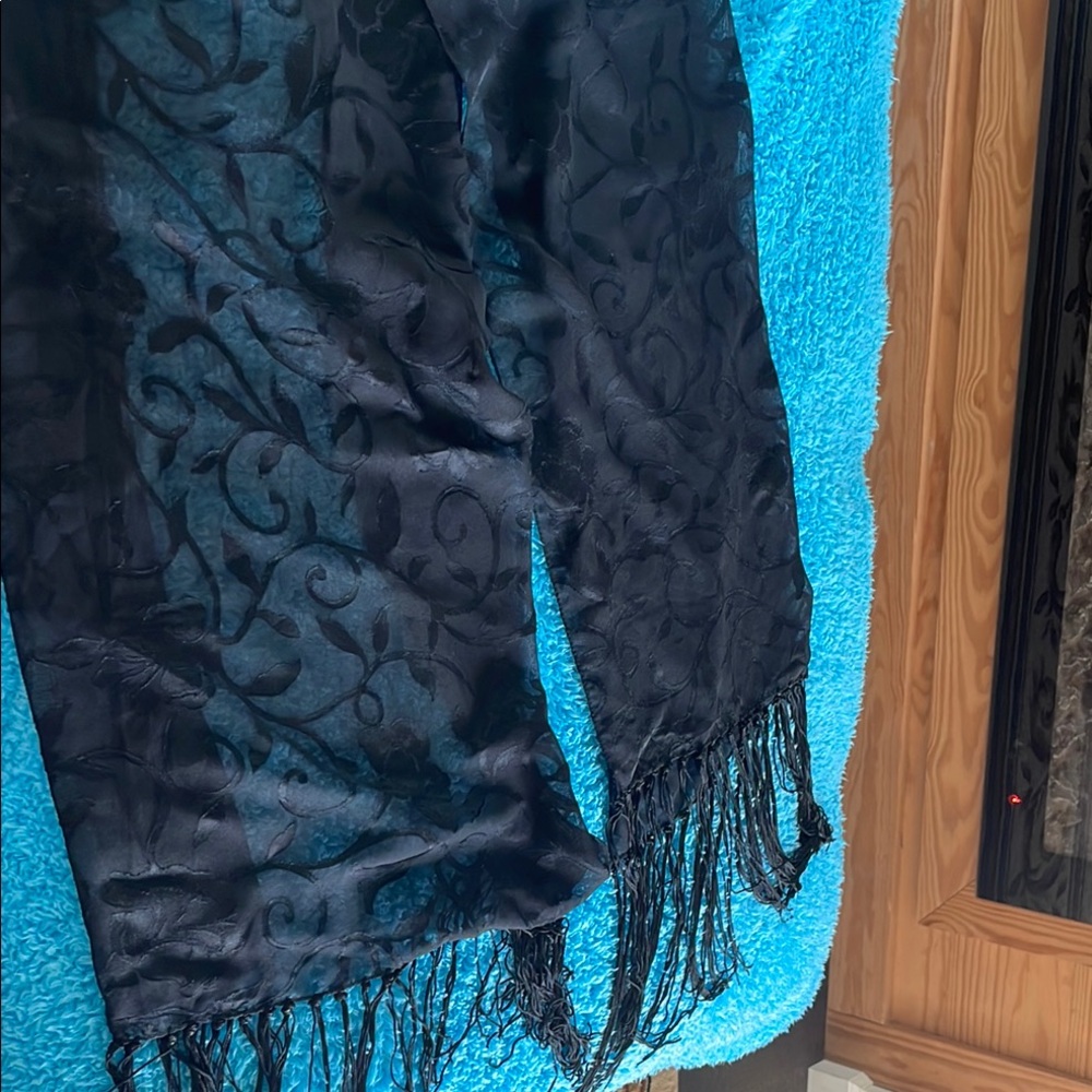 Elegant Black Sheer Shawl Wrap with Fringe